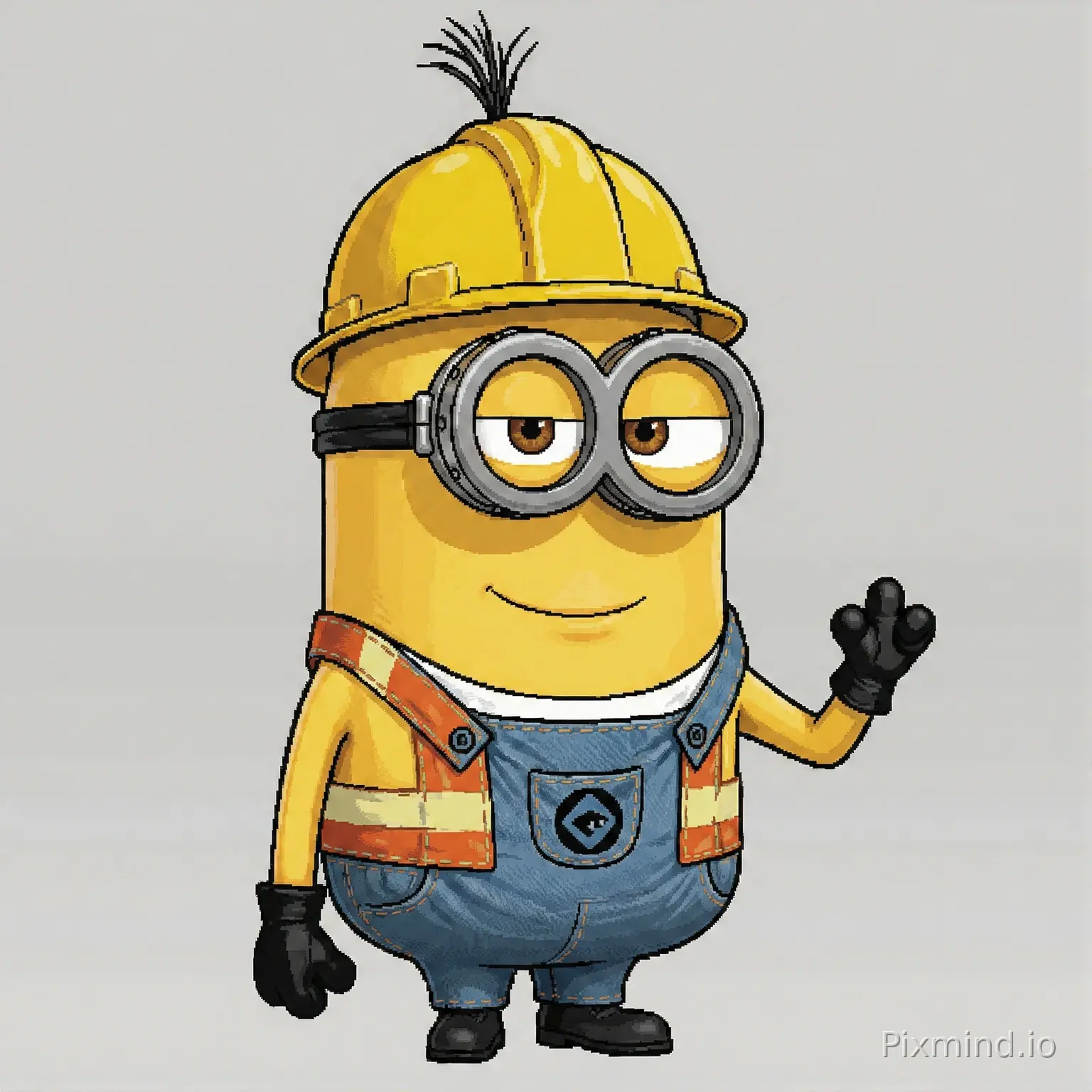 computer animated graphic image of the character minion Phil from Despicable Me (2010) dressed as the construction worker from the Village People with clear background (nothing surrounding image)