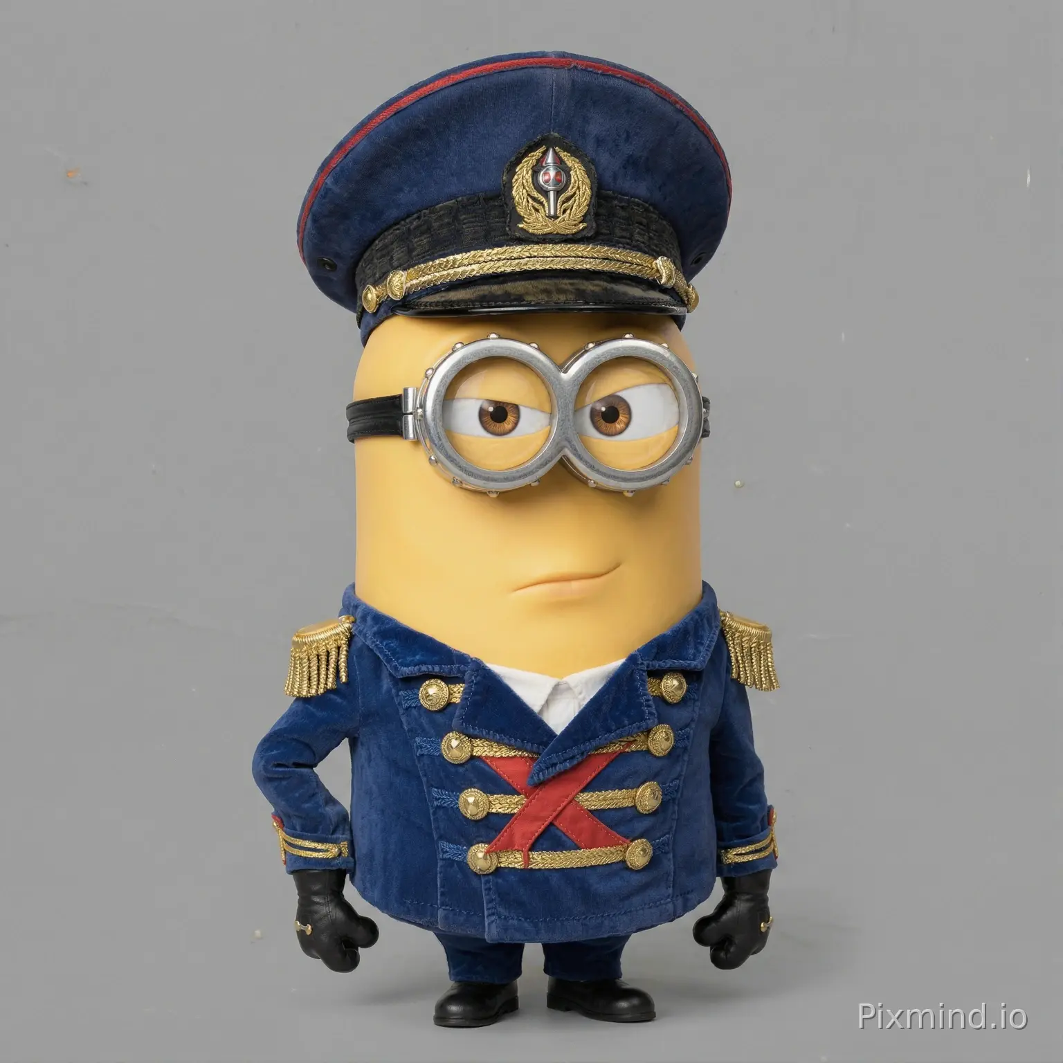 character minion Phil Despicable Me (2010) dressed as the naval officer from the Village People with clear background (nothing surrounding image)