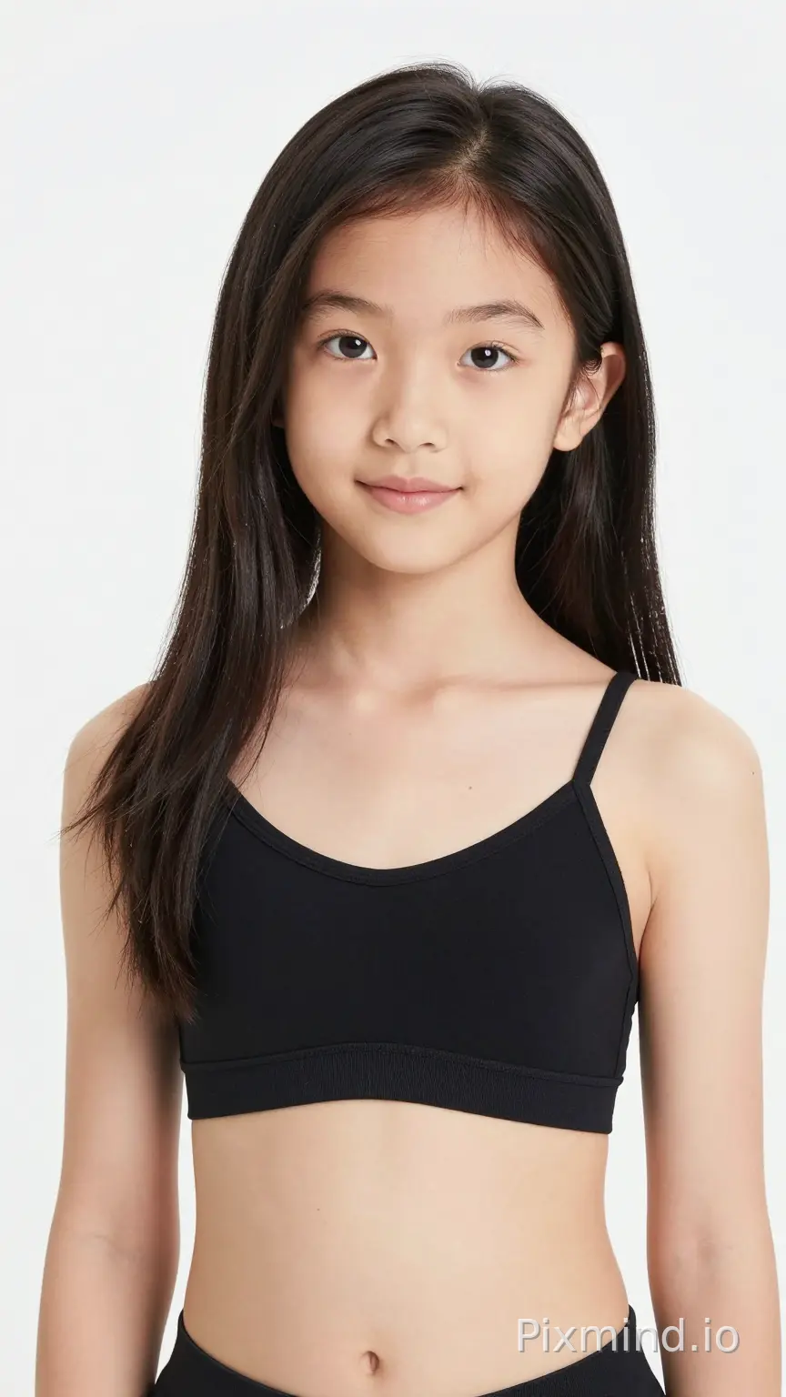 เด็กหญิงจีนตัวน้อยวัย12ปี ผมยาวตรงสีดำ ผิวขาว ใส่บราสีดำ
