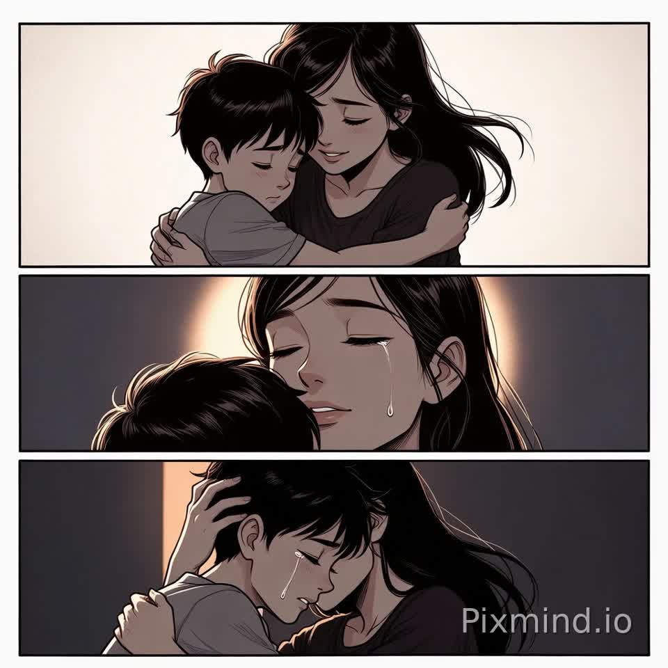 Anime mom chest hug by son manga panels