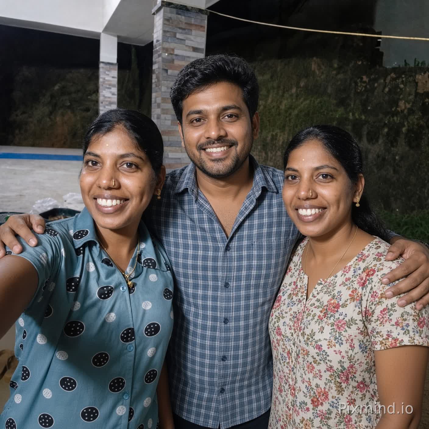 Modify the first image (Image 1) by adding the man from Image 2 and the woman from Image 3 into the scene to create a unifie…