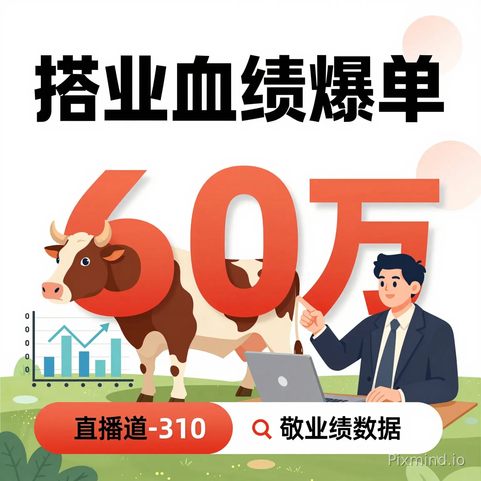 帮我做一个牛的海报，直播业绩爆单60万，配和职业业绩数据图
