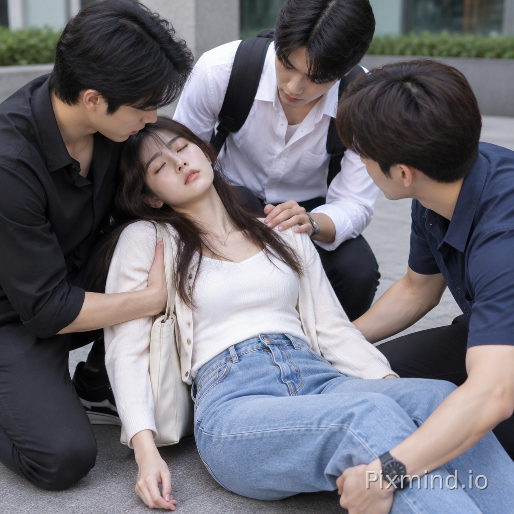 เธอเป็นลม มีผู้ชาย 3 คนช่วยเธอ