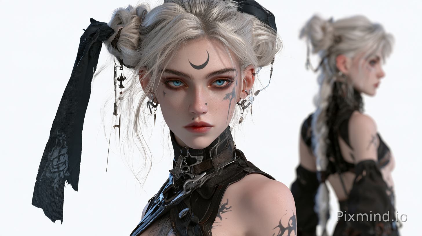 Arcane style animation, delicate and realistic style 一位日式西幻美丽的卓尔典狱长 Ultra-close facial close-up + full-body front and back v…